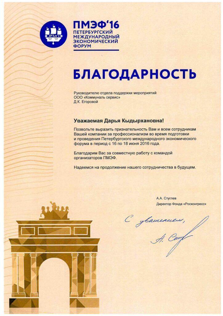Благодарность ПМЭФ
